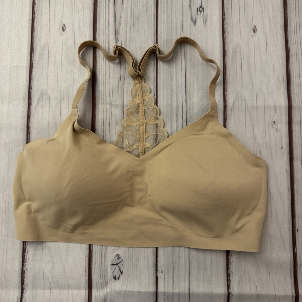TRUE & Co Size Large Beige Removal Padded Cups Wireless‎ Bra Pullover Women's